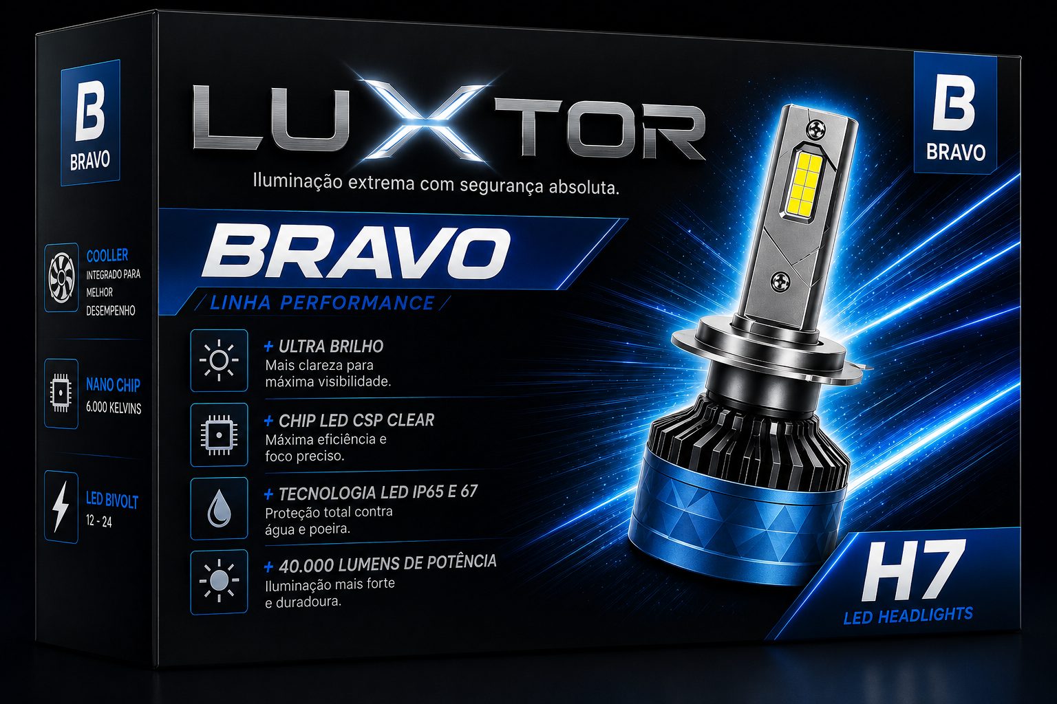 Embalagem LUXTOR BRAVO — Linha Performance